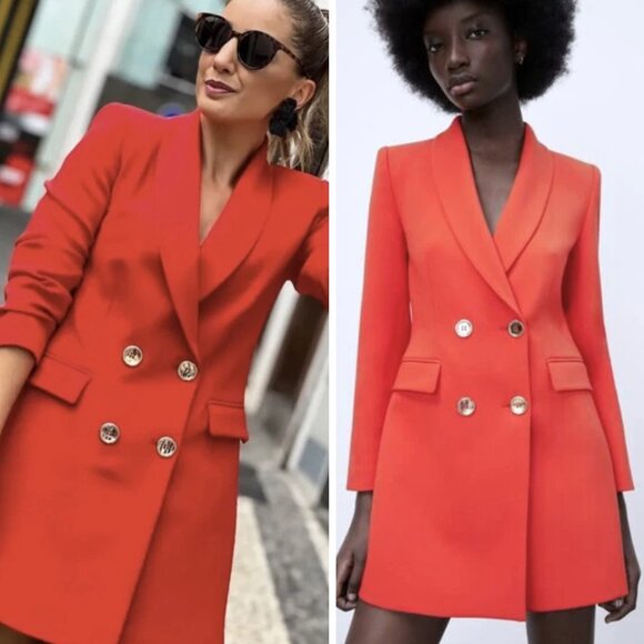 NEW Zara Double Breasted Long Blazer Jacket Coat Dress Influencer Favorite - Picture 1 of 8